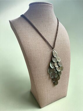 Vintage Bronze Filigree Abalone Cascade Bib Statement Necklace